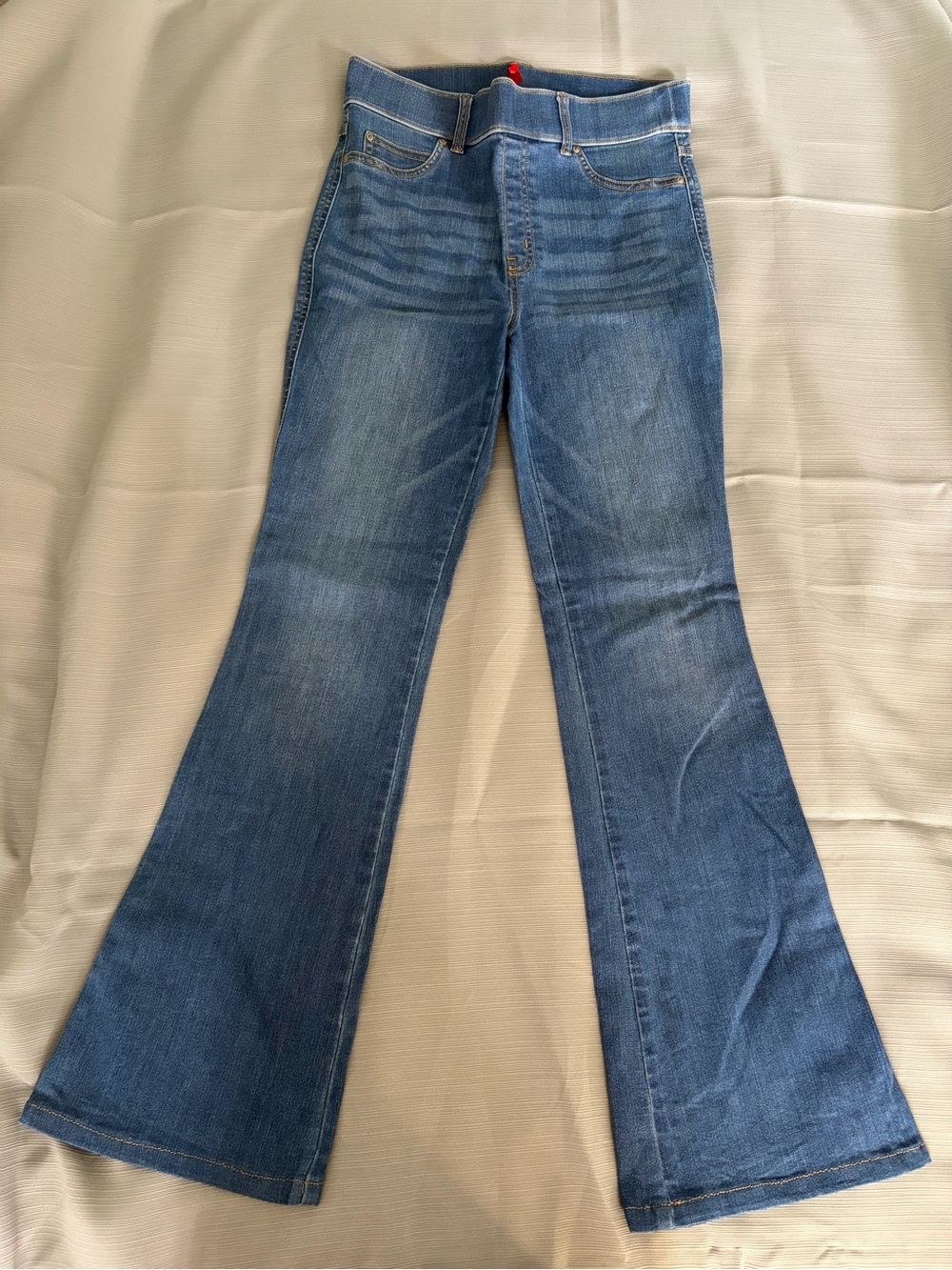 SPANX Medium Blue Flare Jeans — High-Rise Wide Leg
